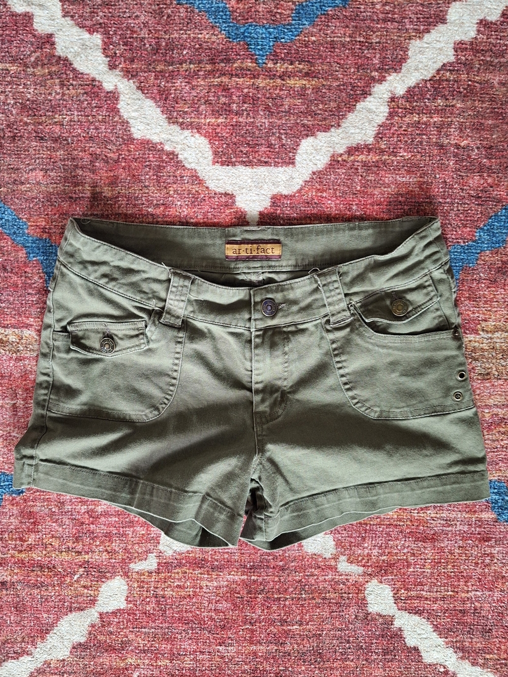 Artifact Olive Green Cotton Utility Jean Shorts for Women